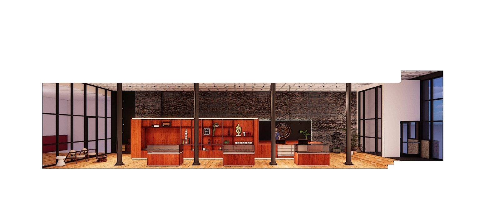Vertical cross section rendering of Six point dispensary space